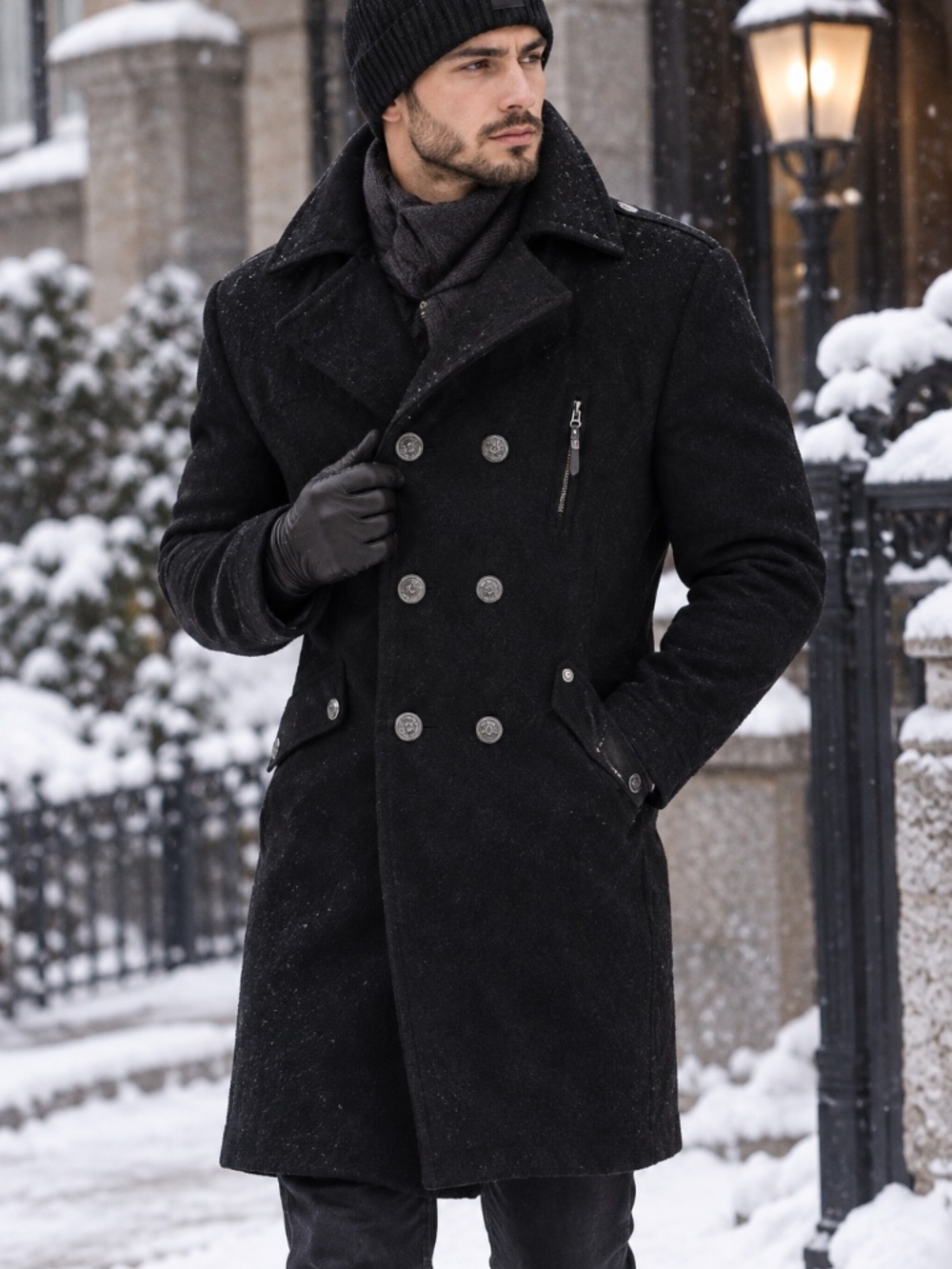 vintage style Black Double-Breasted Coat – Elegant Winter Style